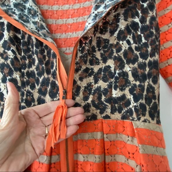 Tracy Reese Asymmetric Frock Cheetah Stripe Fit n Flare Mixed Print w Crinoline - Picture 9 of 16